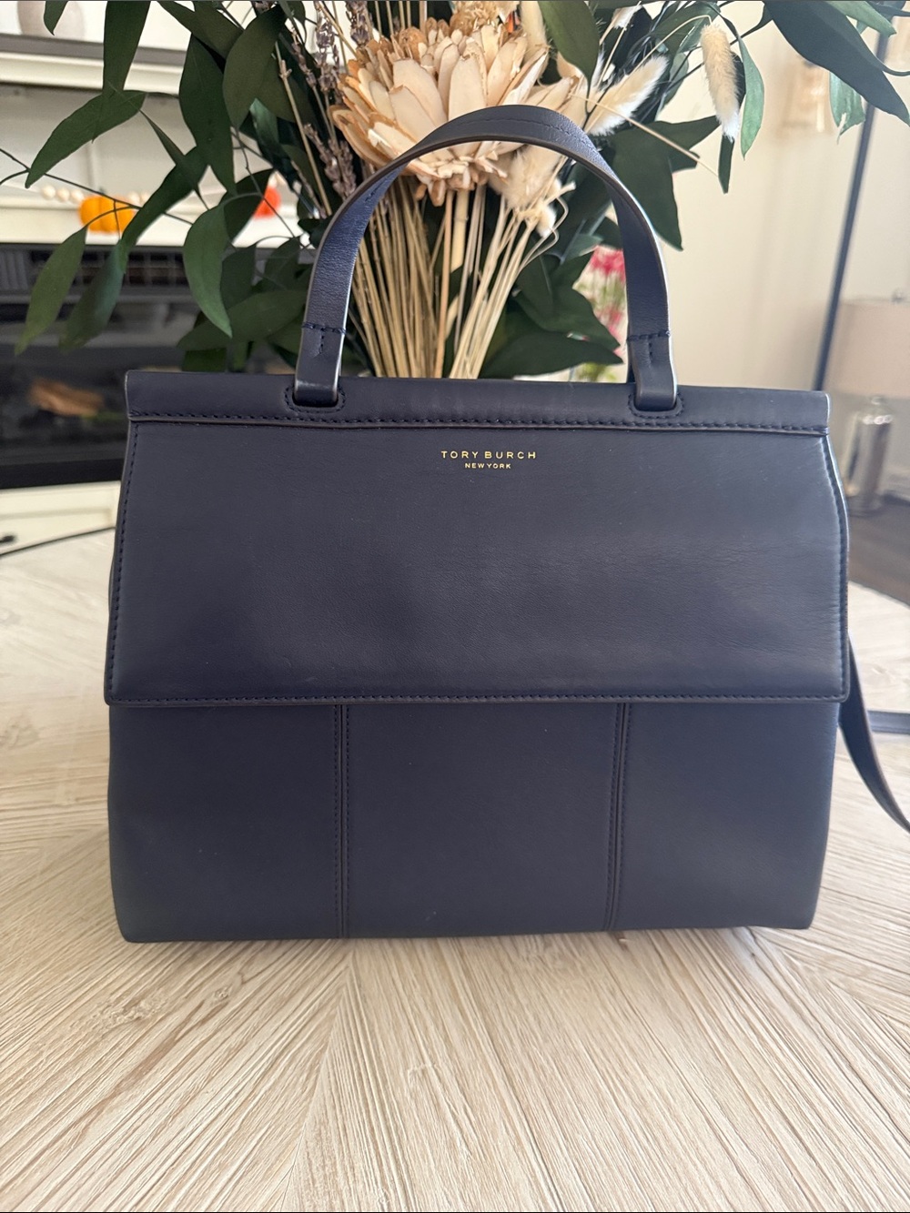 Tory Burch Navy Leather Top-Handle Satchel